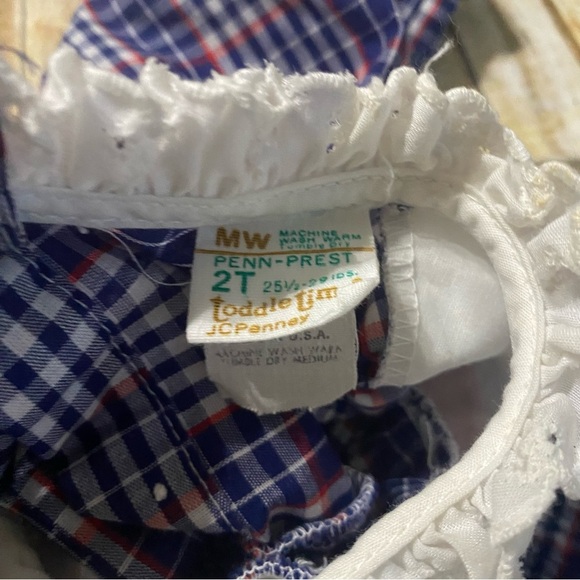 Vintage Toddle Time JCPenney Blue Red Plaid Lace Pleated Dress - Picture 5 of 5